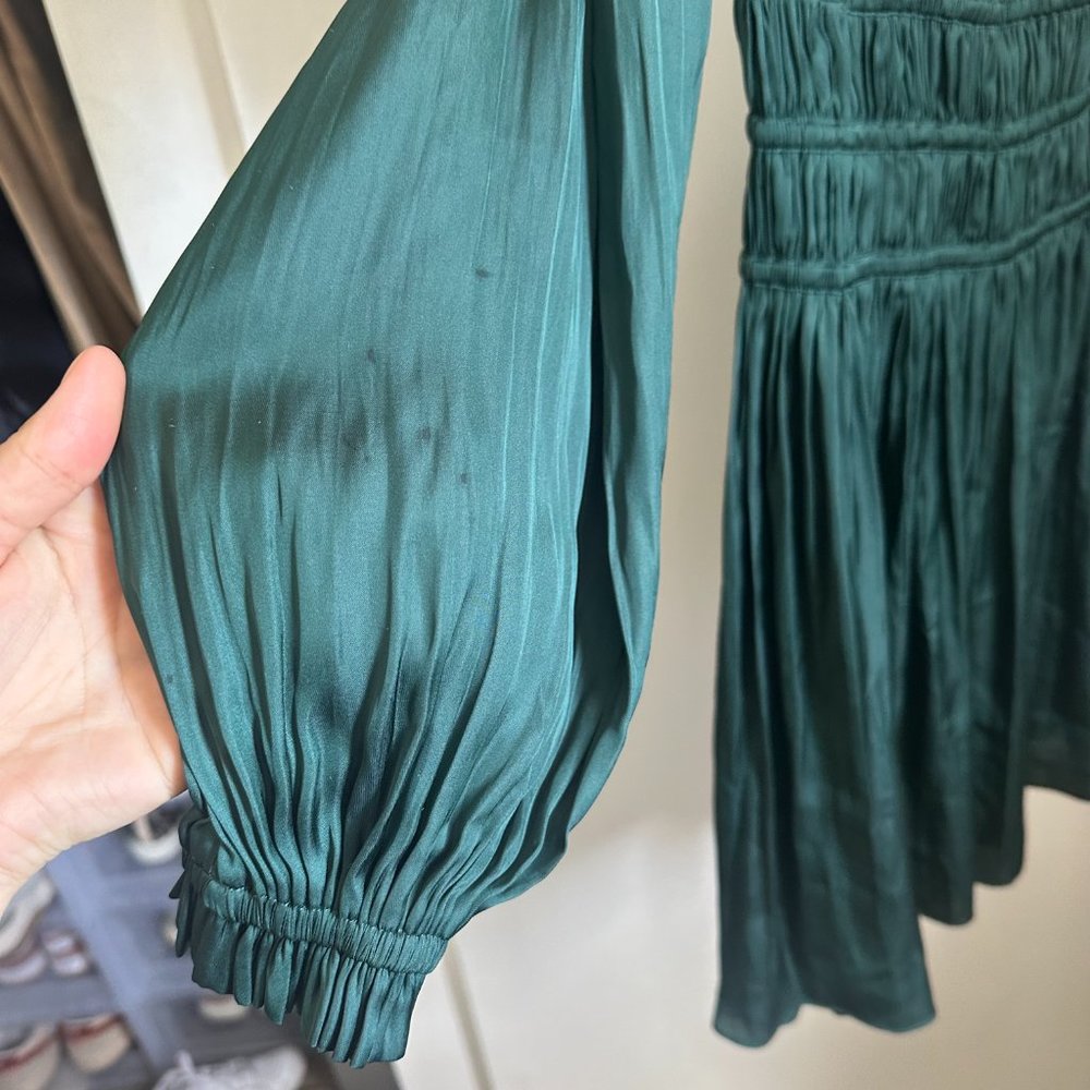Maje Emerald Green V-Neck Pleated Mini Dress - Picture 9 of 12
